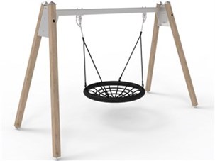 Stålgynge med limtræsstolper og fuglerede